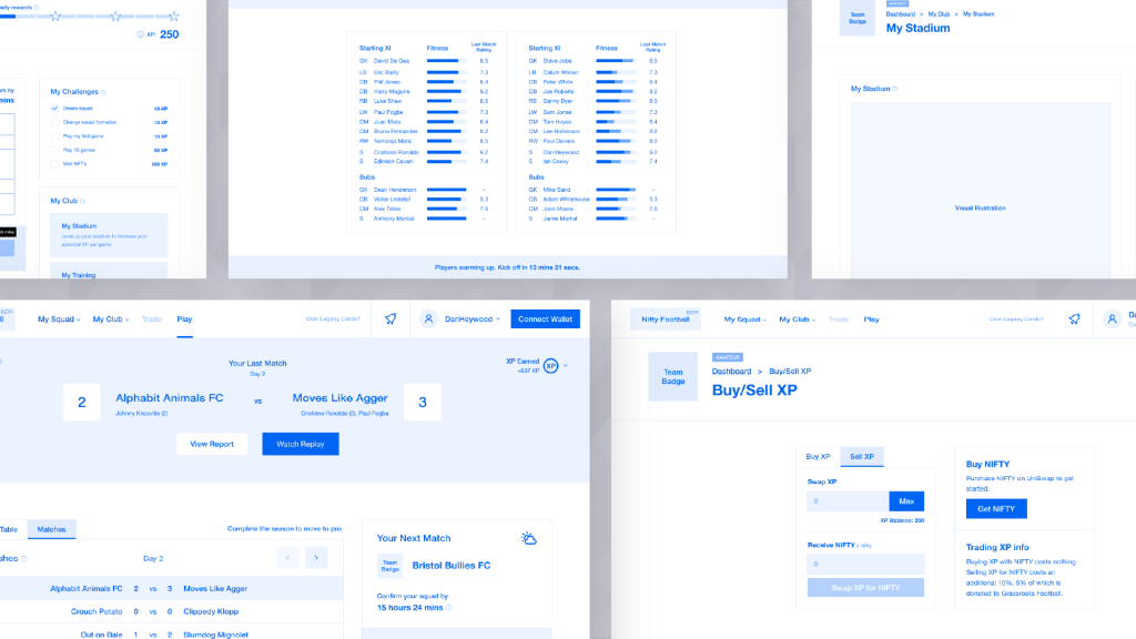 Nifty Football wireframes