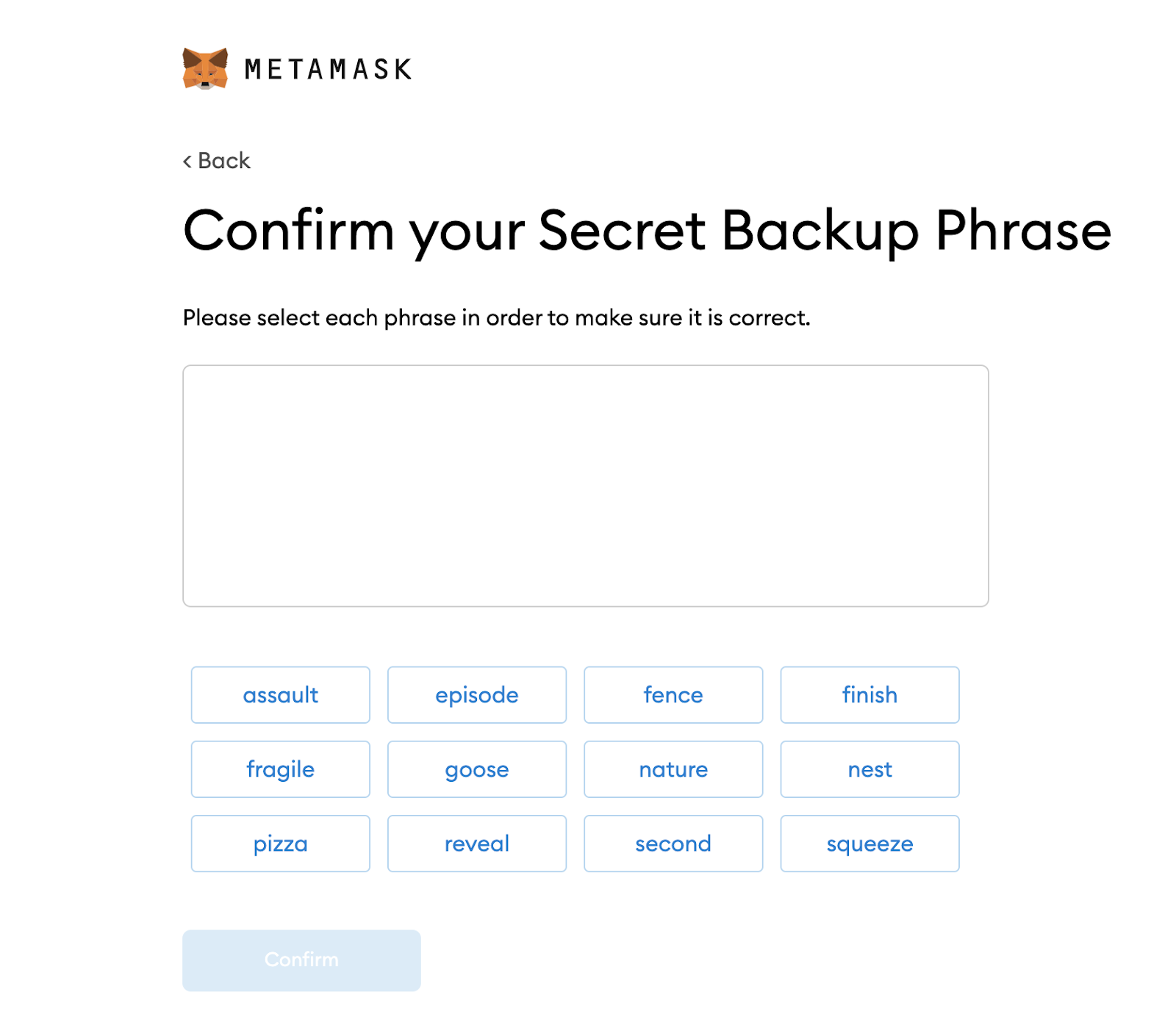 Metamask secret recovery phrase UX