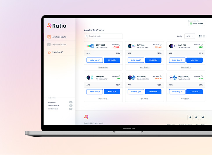 Ratio DeFi app UI