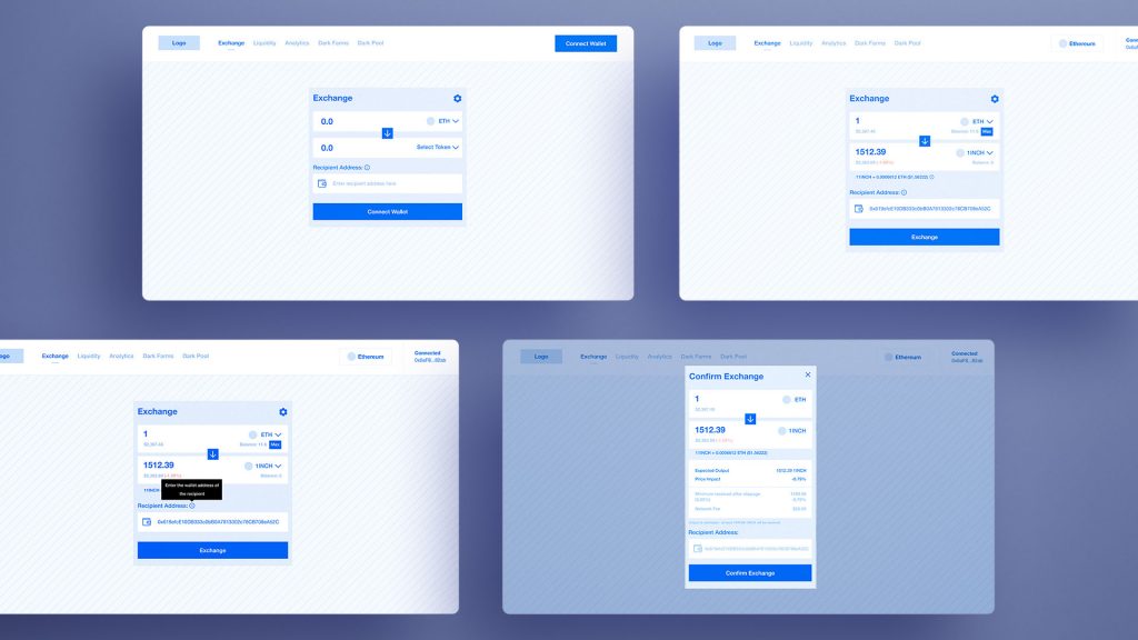 DeFi app wireframes