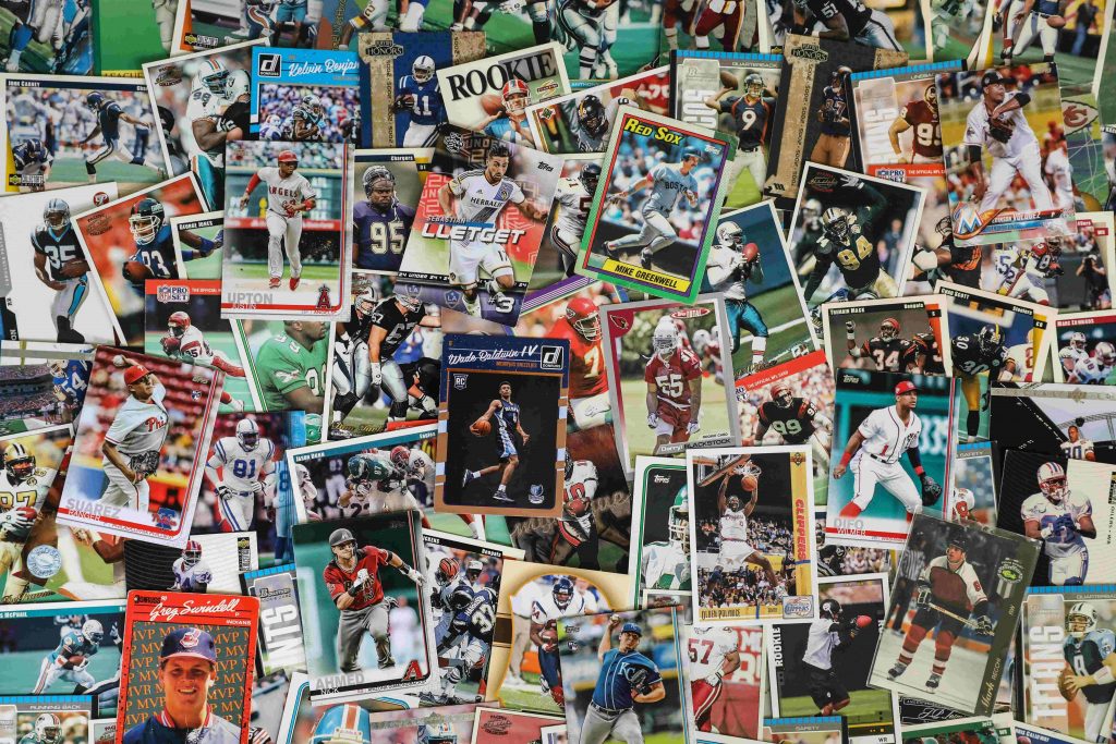 a sprawl of baseball trading cards