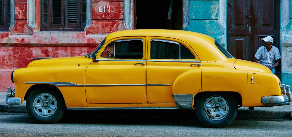 a retro yellow car