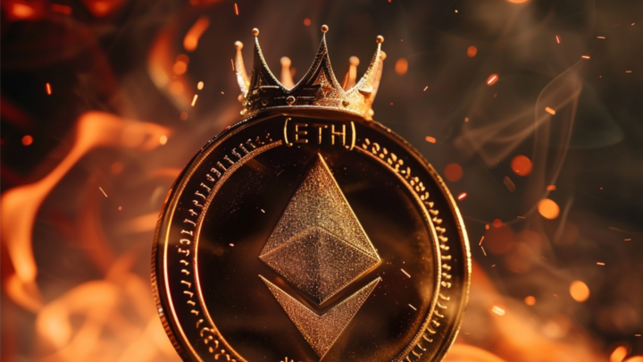 Ethereum coin with a crown signifying its position as the king of defi