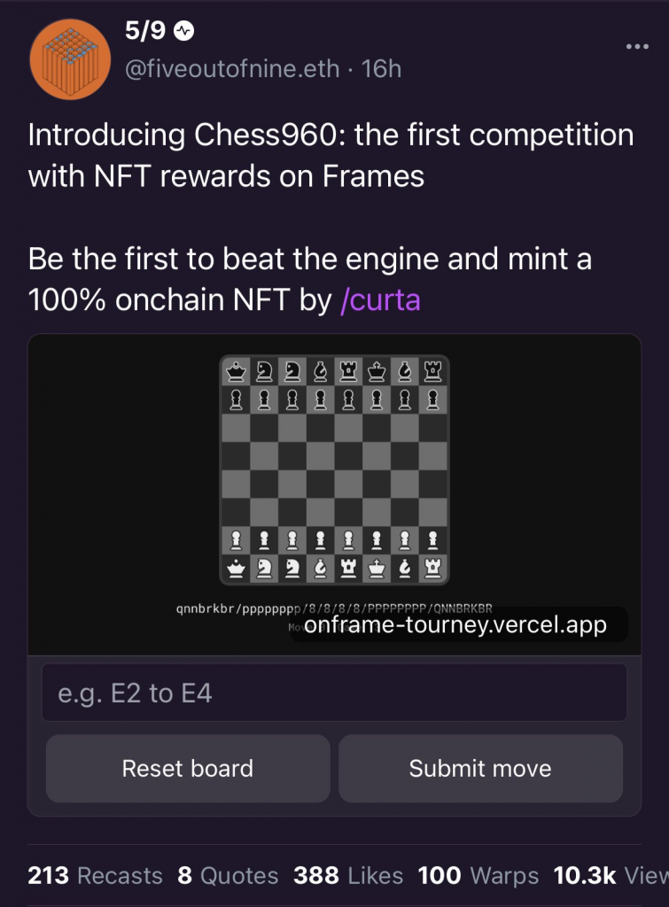 chess frame on Warpcast